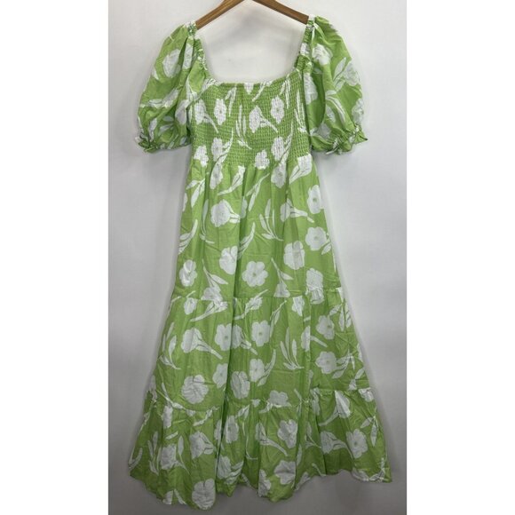 Sabo Allani Midi Dress Green and White Floral Smocked Size 8 US Large - Picture 4 of 10